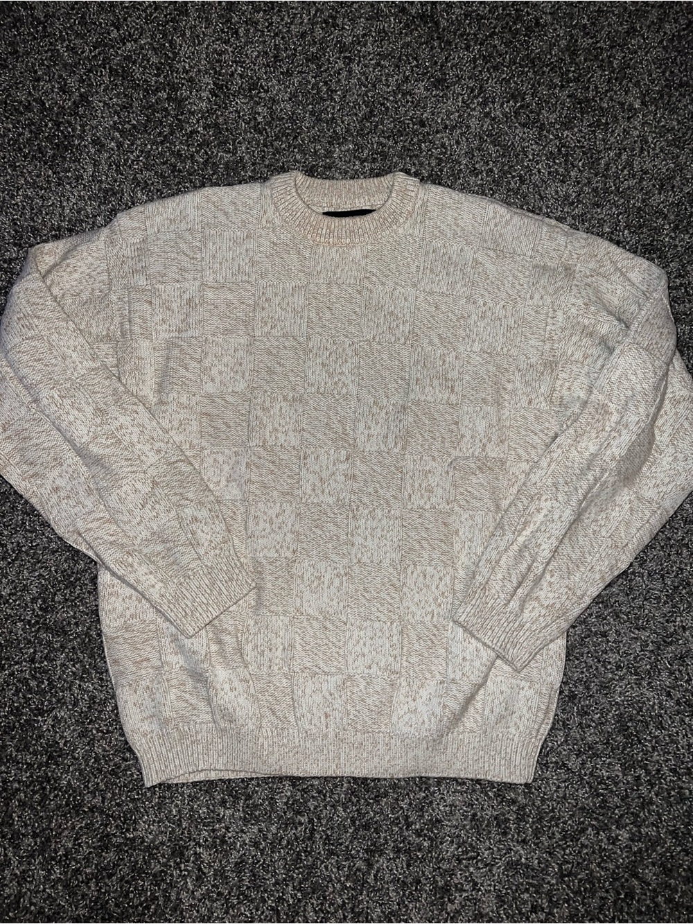 Roundtree & Yorke Men's Cream Crewneck Textured Sweater